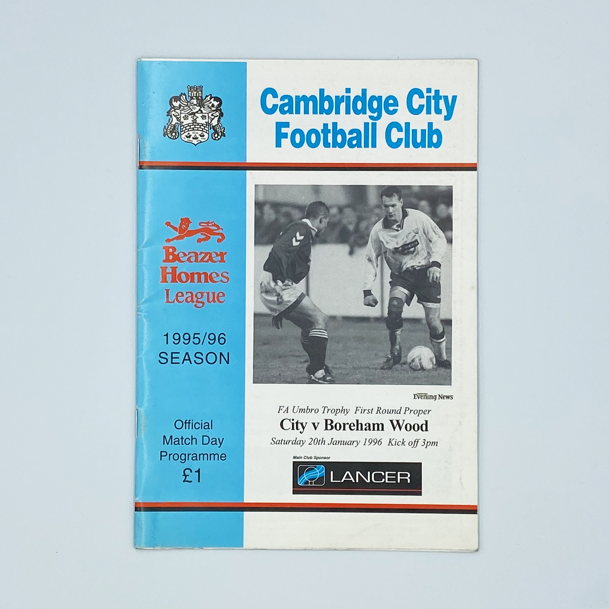 Cambridge City vs Boreham Wood Programme (20 January 1996)