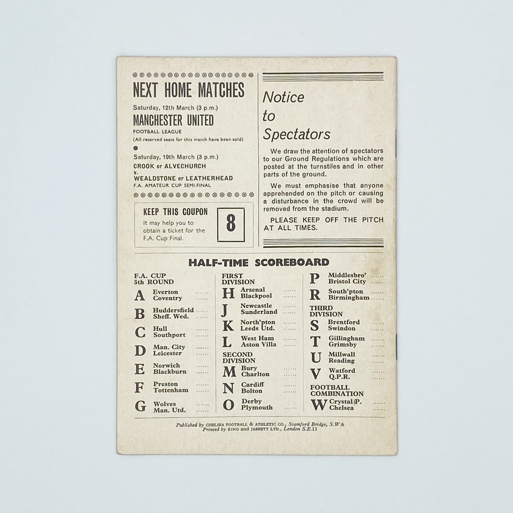 Chelsea vs Shrewsbury Town Programme (5 March 1966)