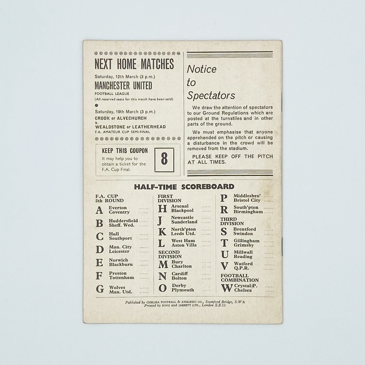 Chelsea vs Shrewsbury Town Programme (5 March 1966)