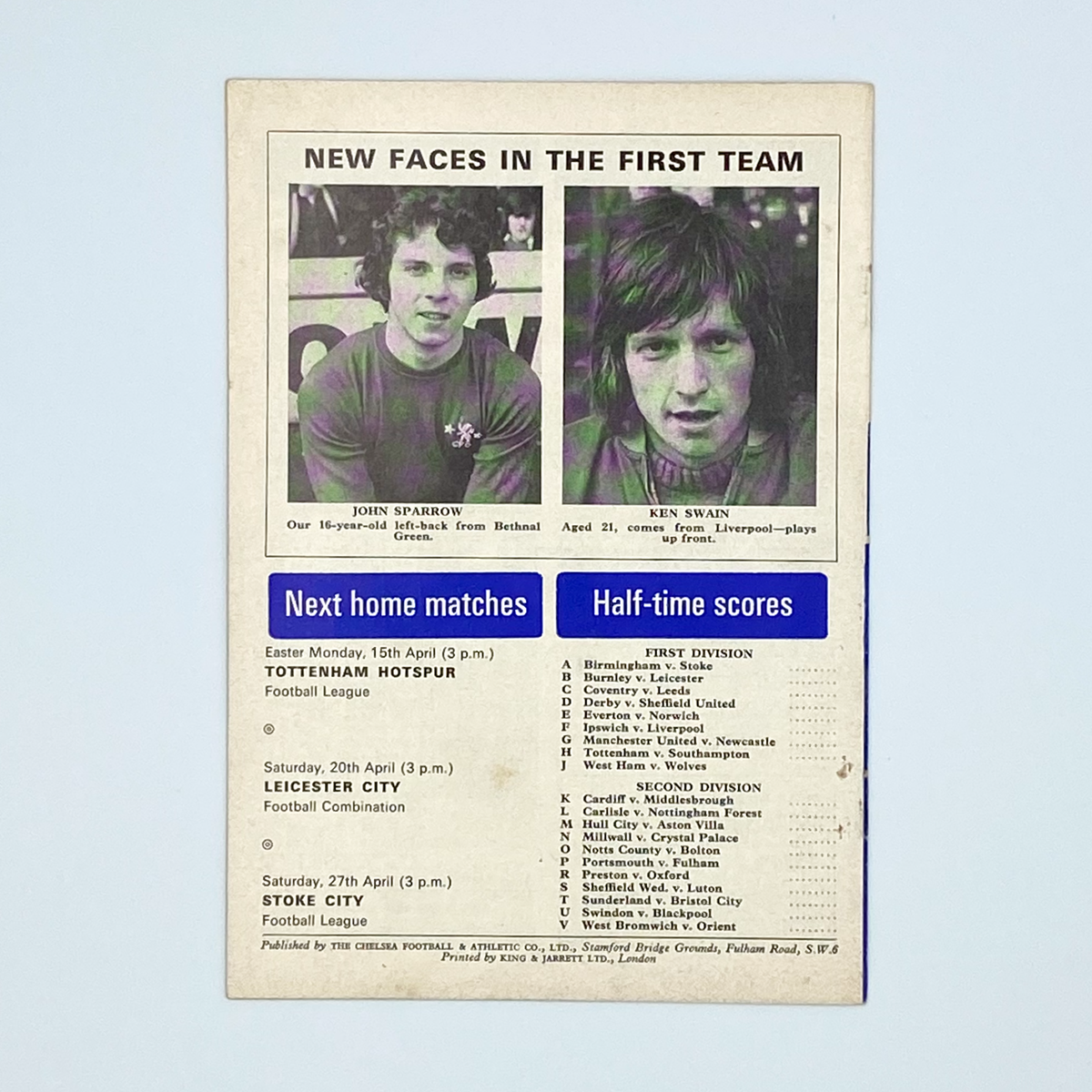 Chelsea vs Arsenal Programme (13 April 1974)
