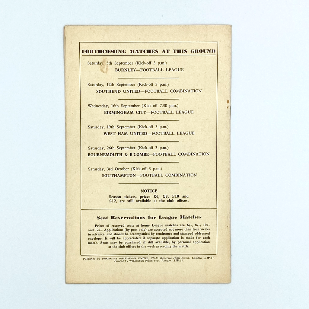 Chelsea vs Manchester United Programme (2 September 1959)