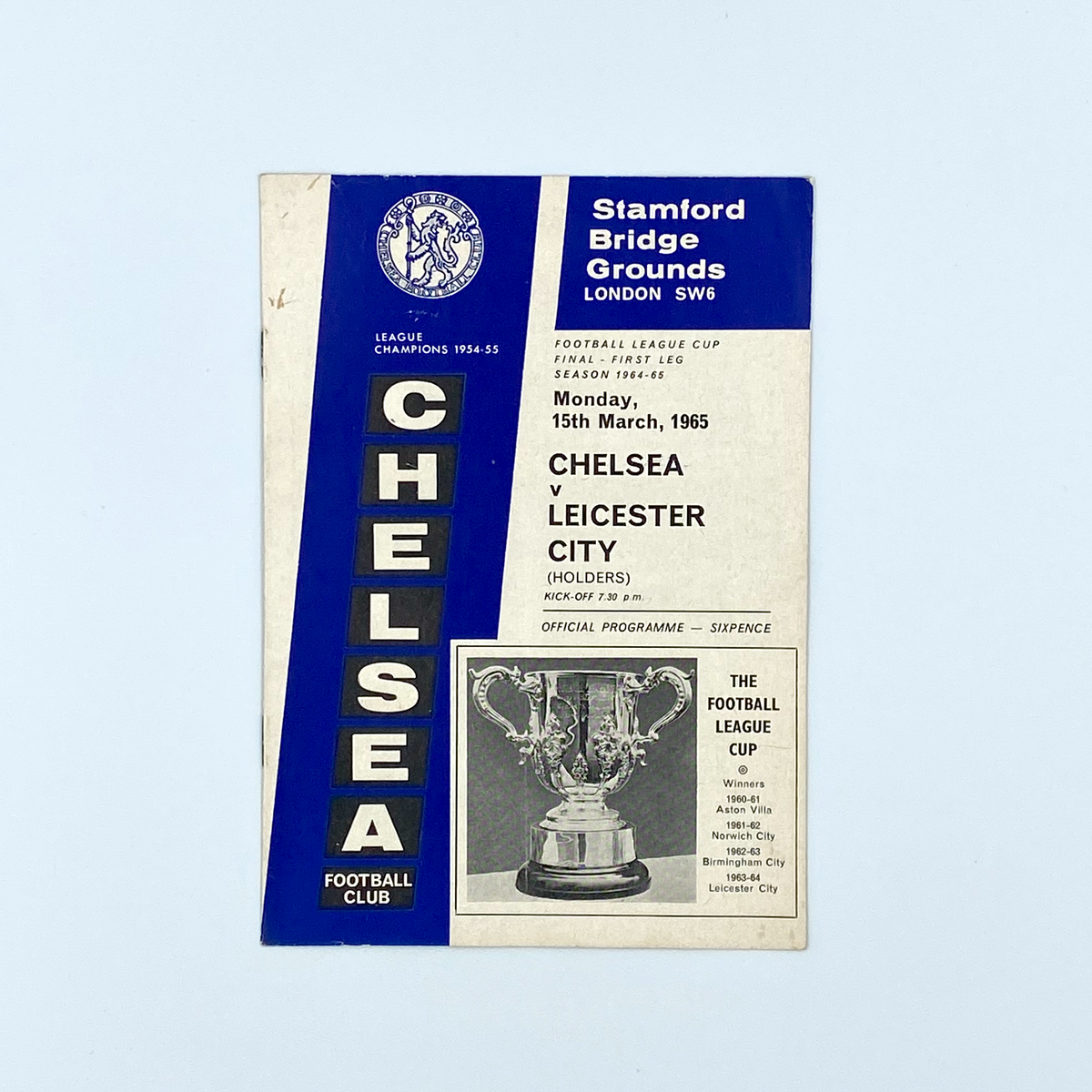 Chelsea vs Leicester City, League Cup Final 1st Leg Programme (15 March 1965)