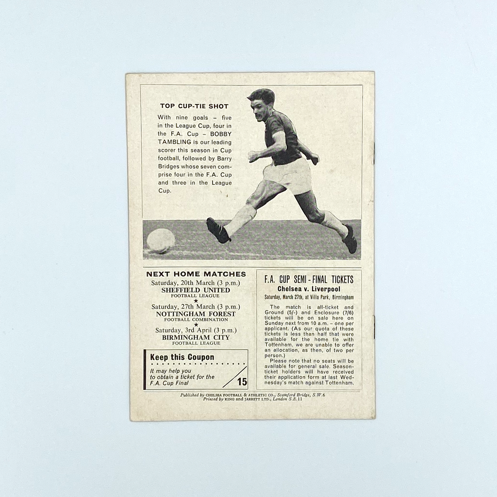 Chelsea vs Leicester City, League Cup Final 1st Leg Programme (15 March 1965)