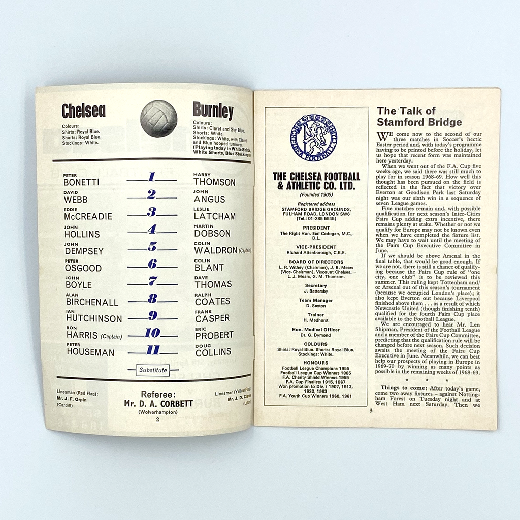 Chelsea vs Burnley Programme (5 April 1969)
