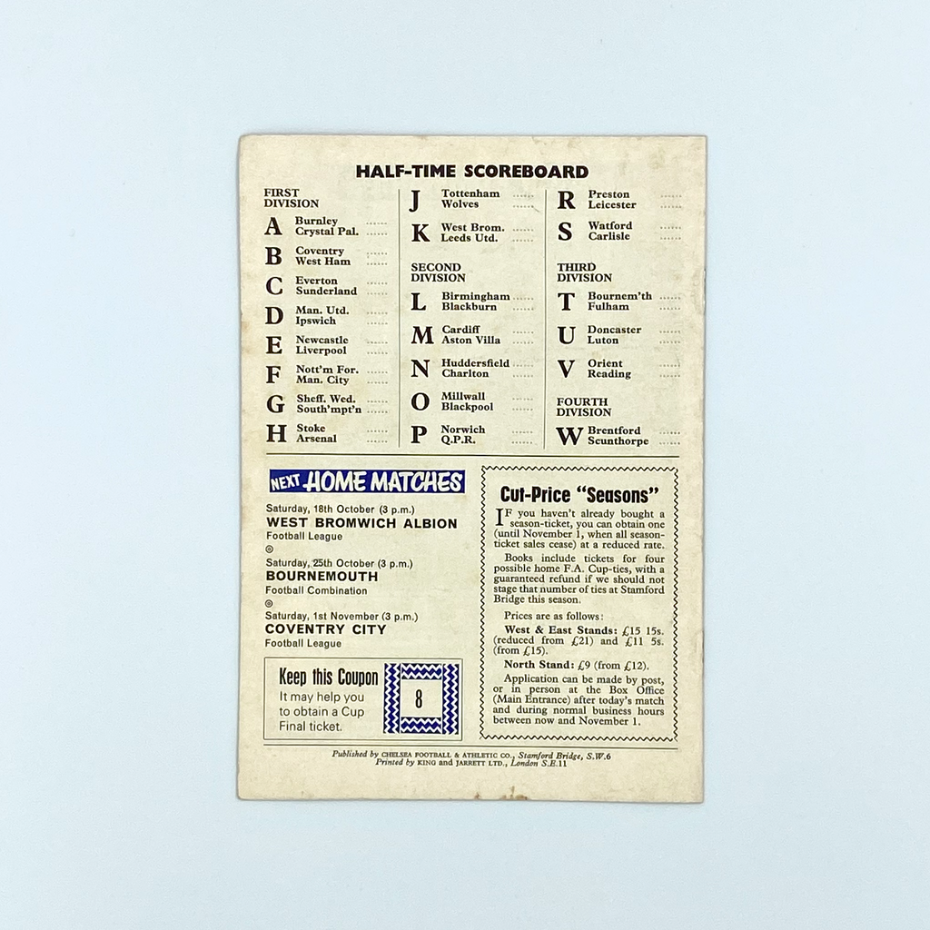 Chelsea vs Derby County Programme (11 October 1969)