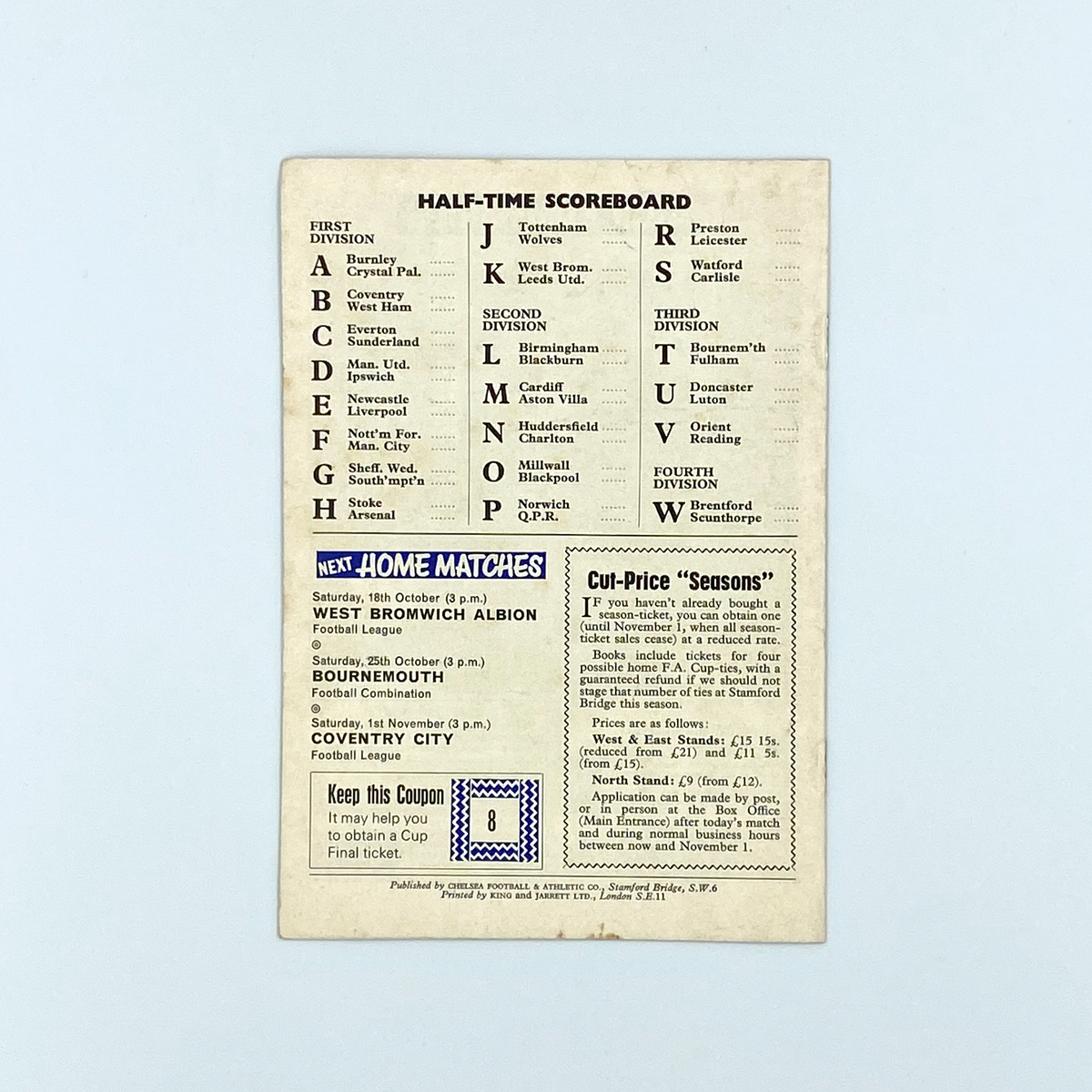 Chelsea vs Derby County Programme (11 October 1969)
