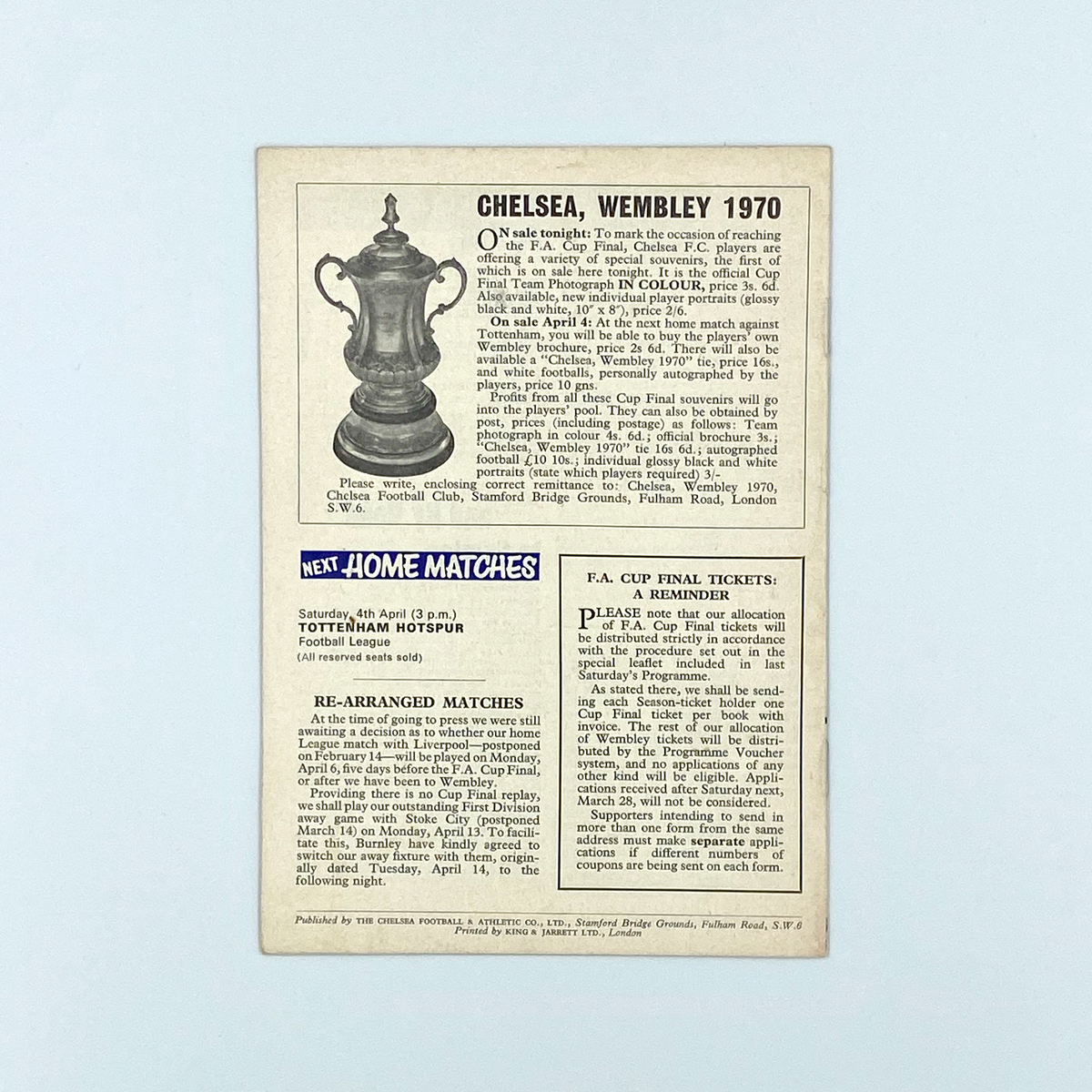 Chelsea vs Sheffield Wednesday Programme (25 March 1970)
