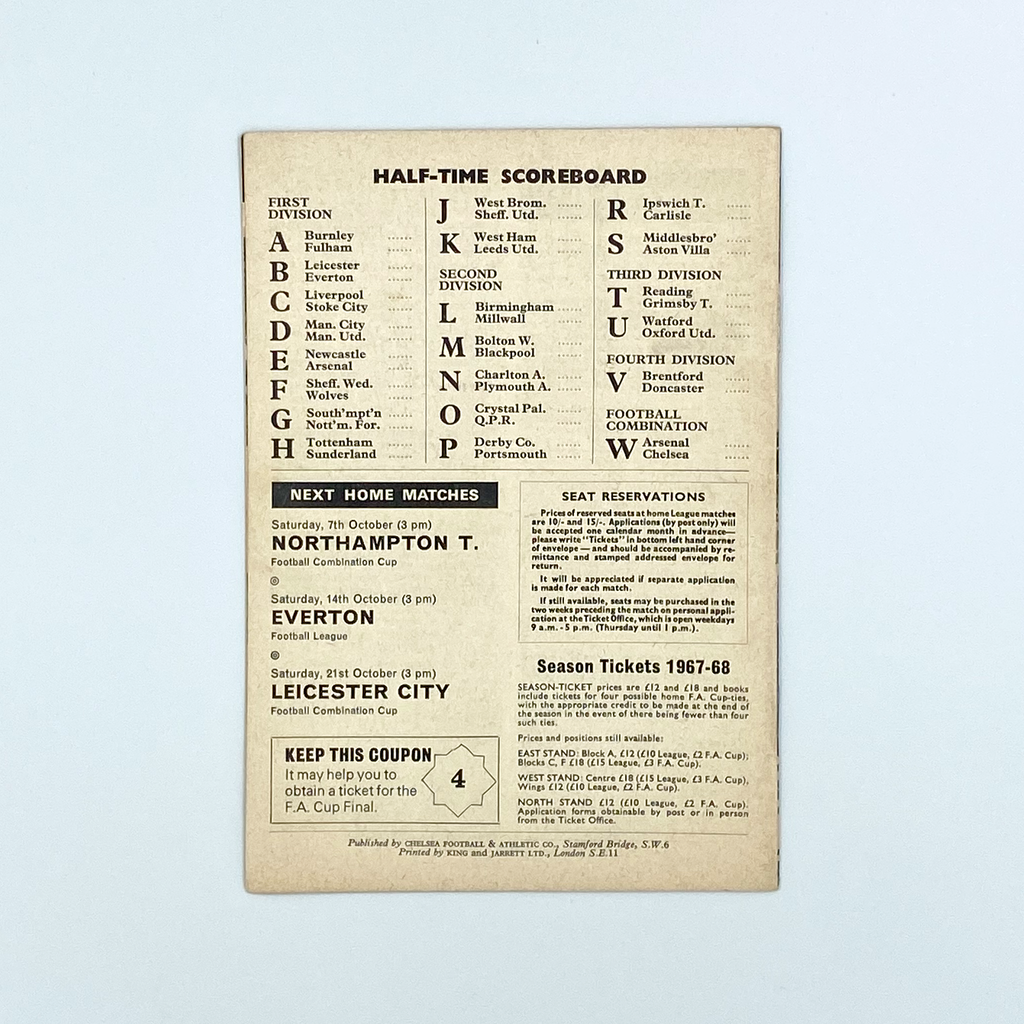 Chelsea vs Coventry City Programme (30 September 1967)