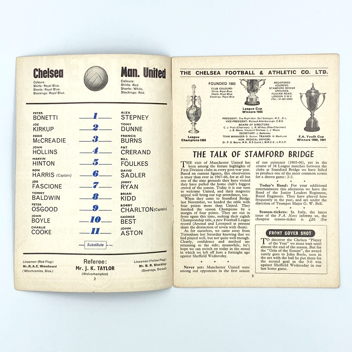 Chelsea vs Manchester United Programme (25 November 1967)