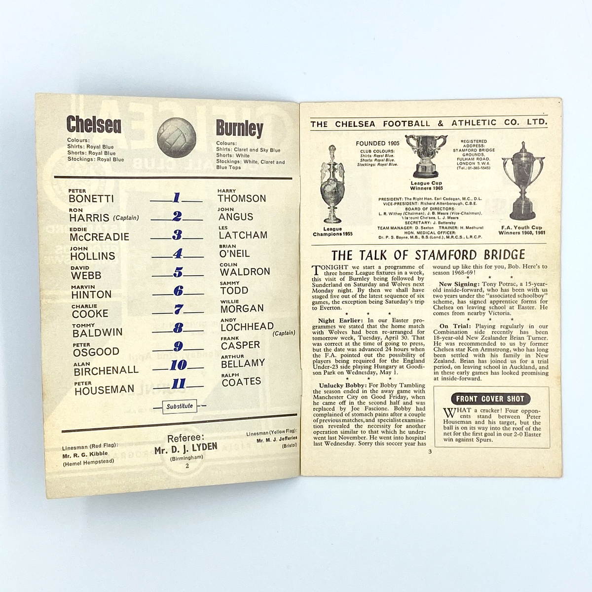 Chelsea vs Burnley Programme (22 April 1968)