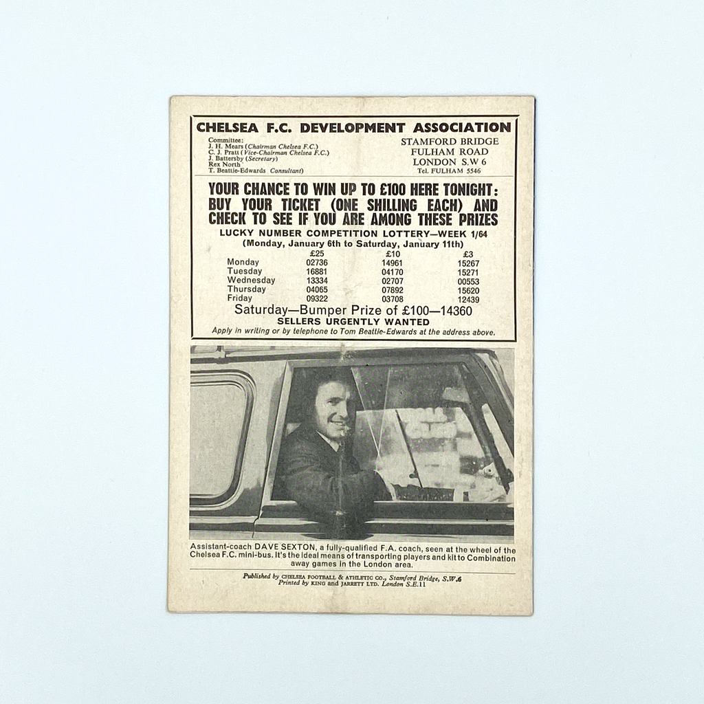 Chelsea vs Tottenham Hotspur Programme (8 January 1964)