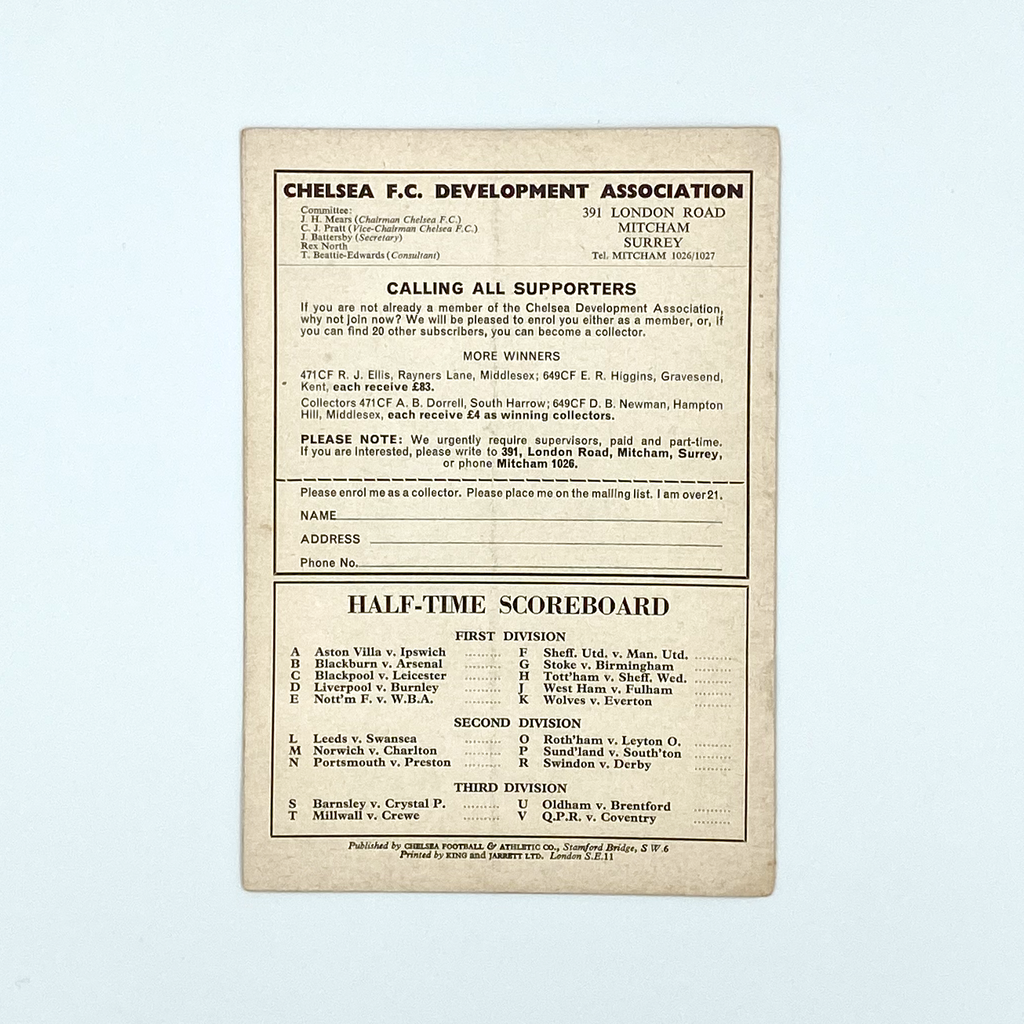 Chelsea vs Bolton Wanderers Programme (30 November 1963)