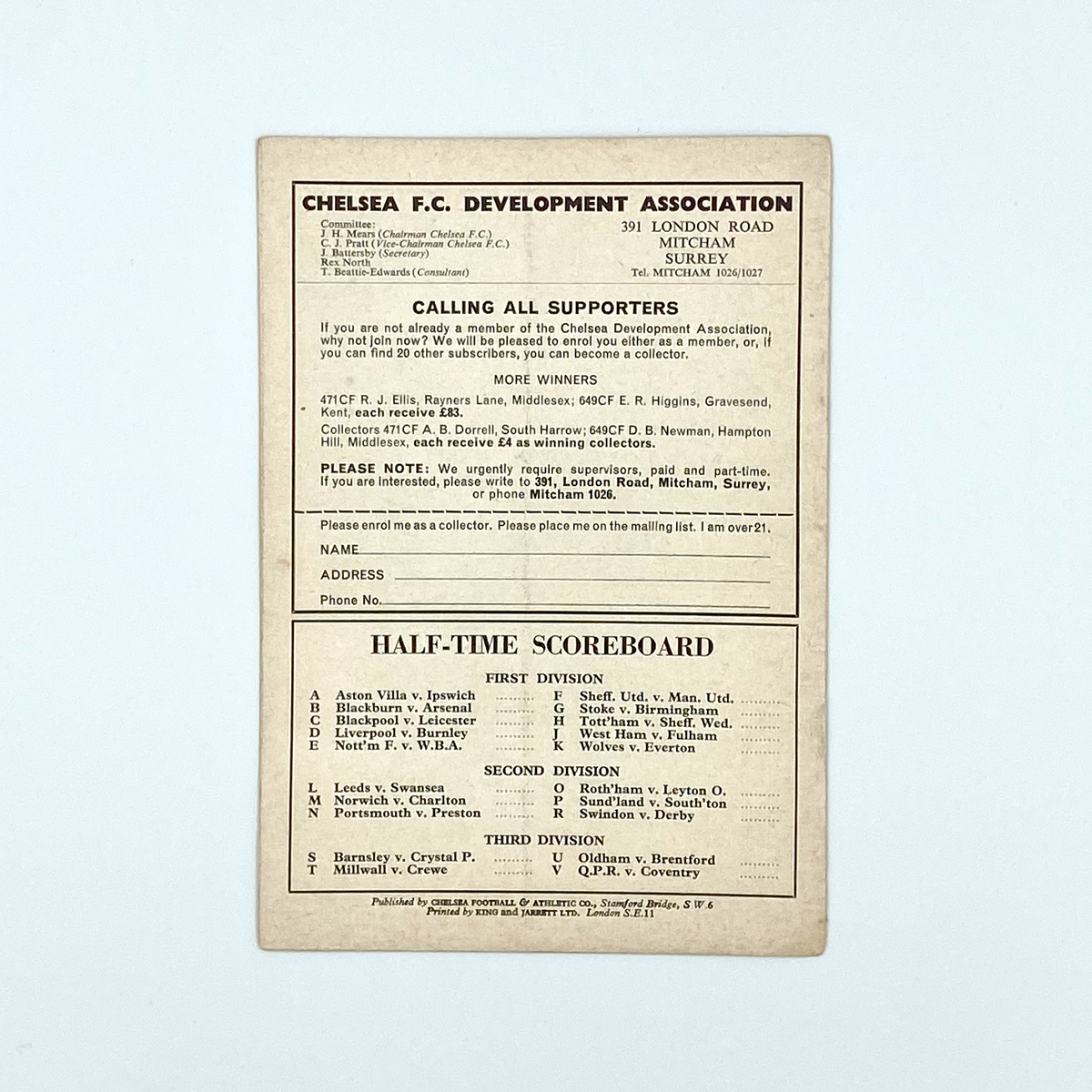 Chelsea vs Bolton Wanderers Programme (30 November 1963)