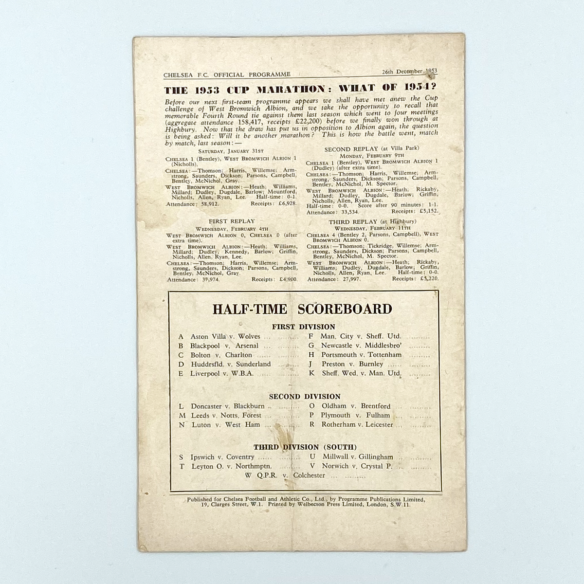 Chelsea vs Cardiff City Programme (26 December 1953)