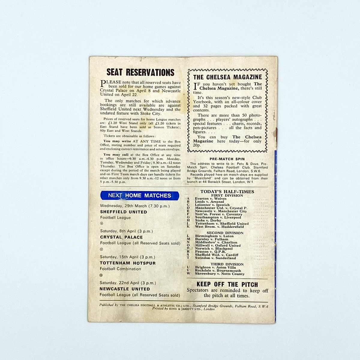 Chelsea vs West Ham United Programme (25 March 1972)