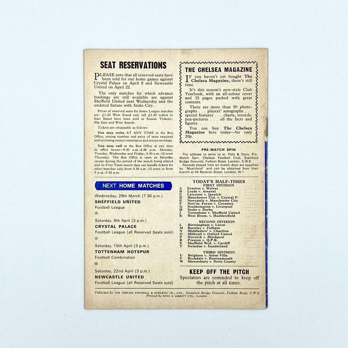 Chelsea vs West Ham United Programme (25 March 1972)