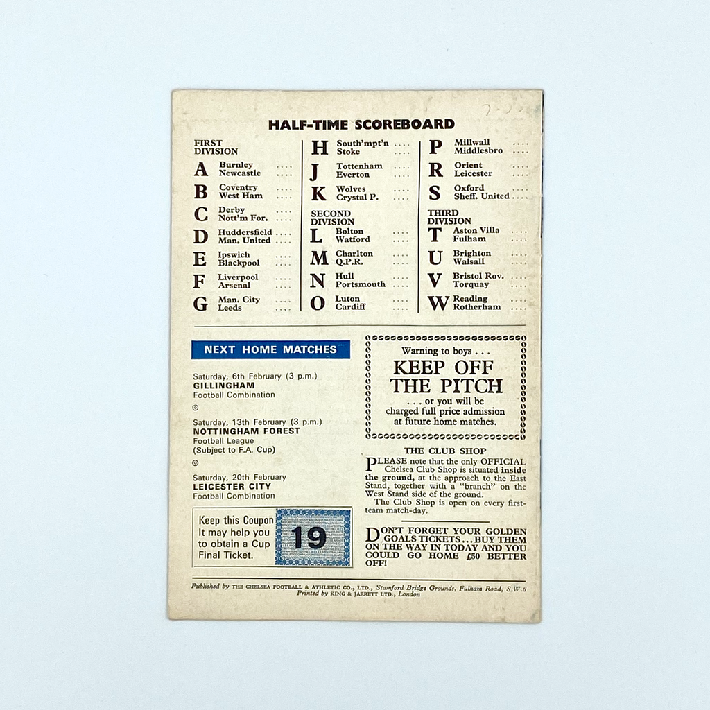 Chelsea vs West Bromwich Albion Programme (30 January 1971)