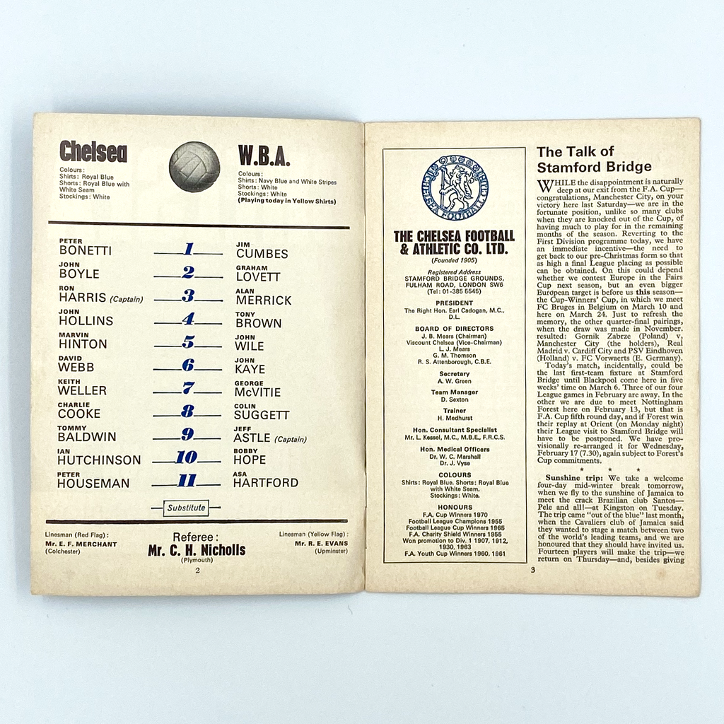 Chelsea vs West Bromwich Albion Programme (30 January 1971)