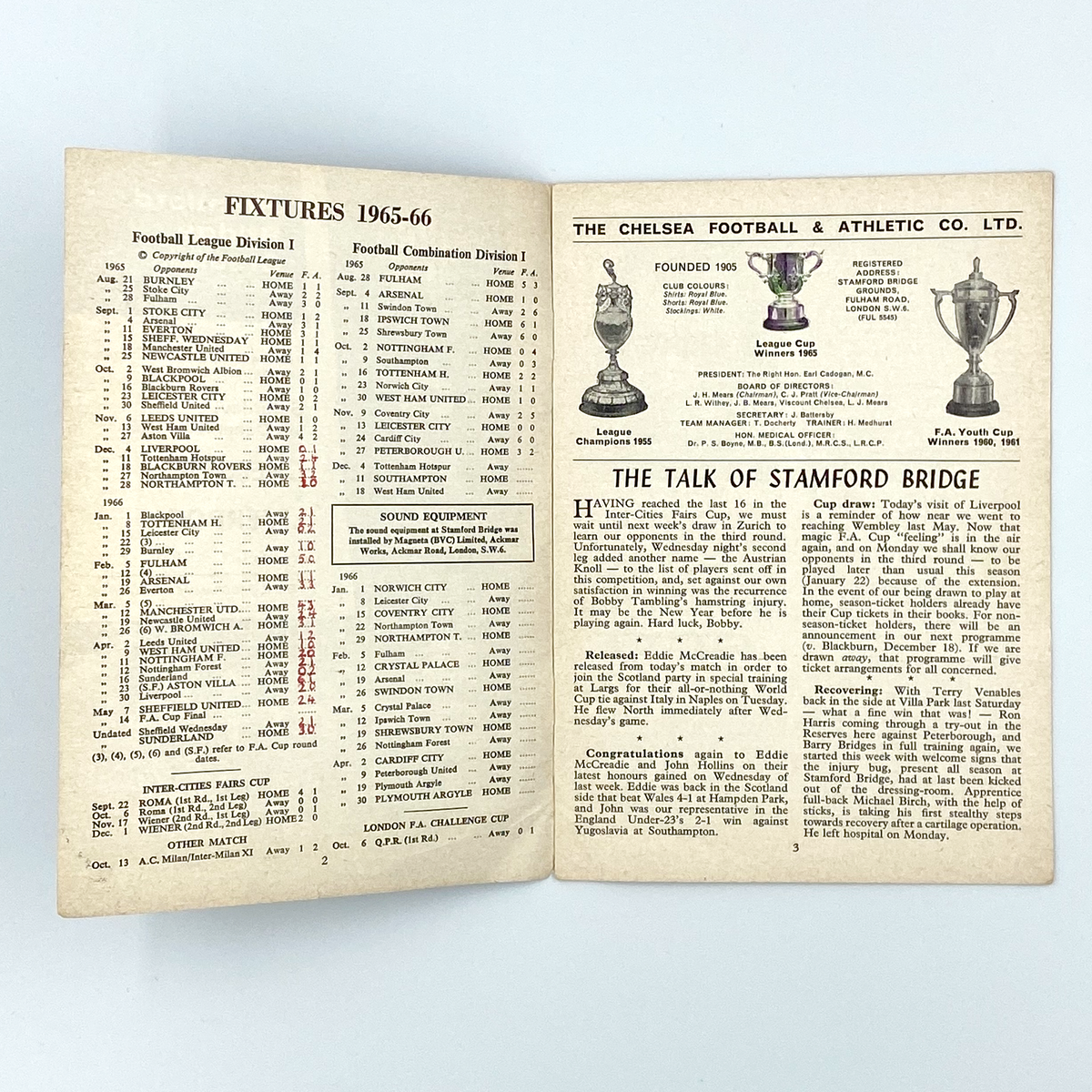 Chelsea vs Liverpool Programme (4 December 1965)