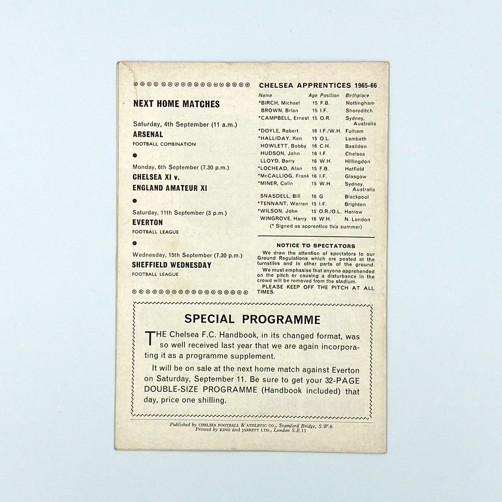 Chelsea vs Stoke City Programme (1 September 1965)
