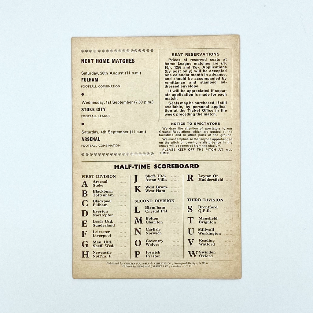 Chelsea vs Burnley Programme (21 August 1965)