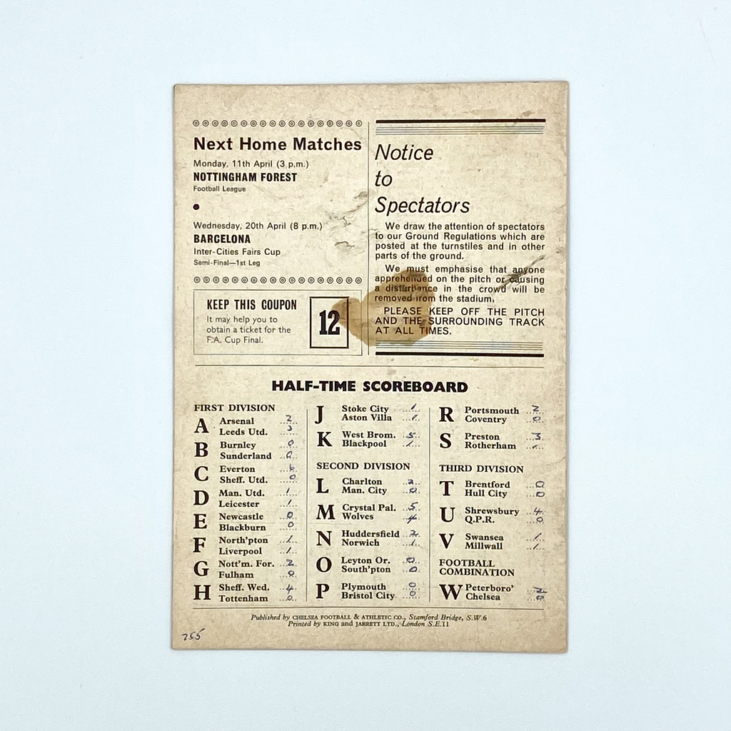 Chelsea vs West Ham United Programme (9 April 1966)