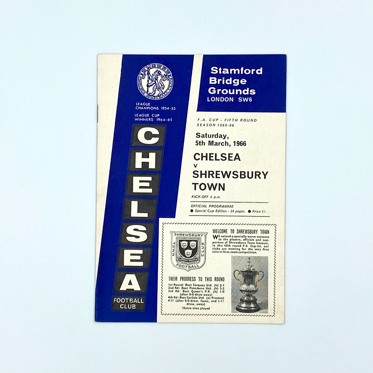 Chelsea vs Shrewsbury Town Programme (5 March 1966)