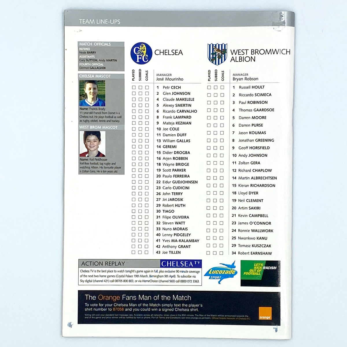 Chelsea vs West Bromwich Albion Programme (15 March 2005)