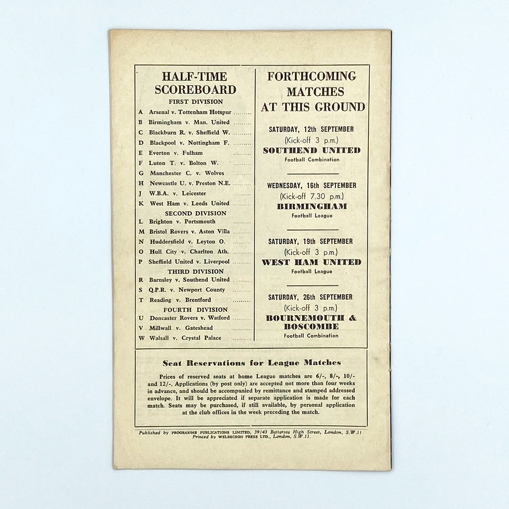 Chelsea vs Burnley Programme (5 September 1959)