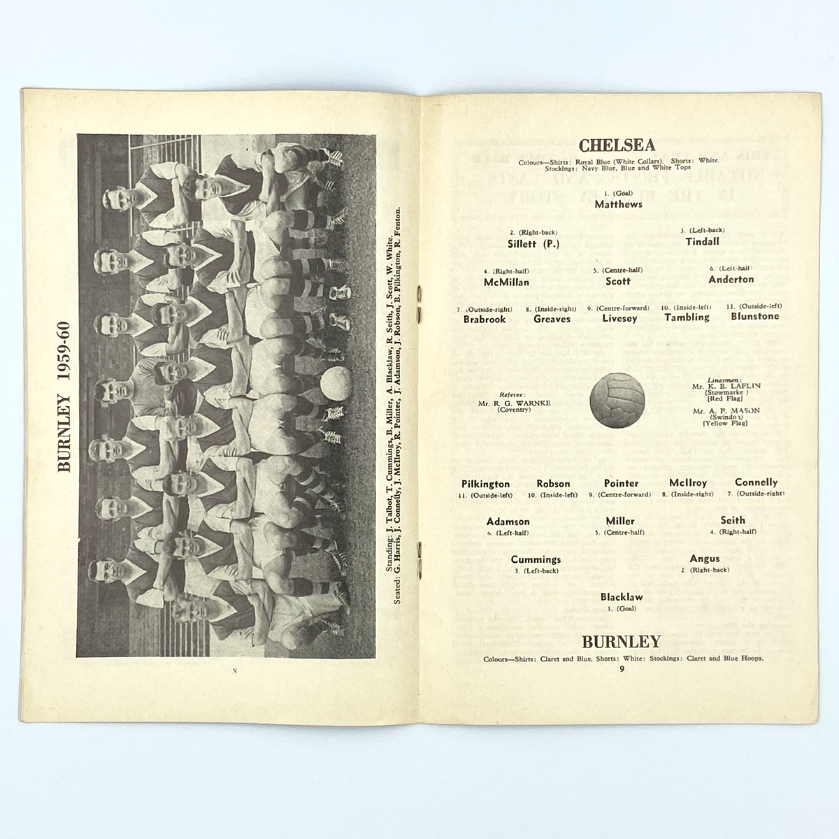 Chelsea vs Burnley Programme (5 September 1959)
