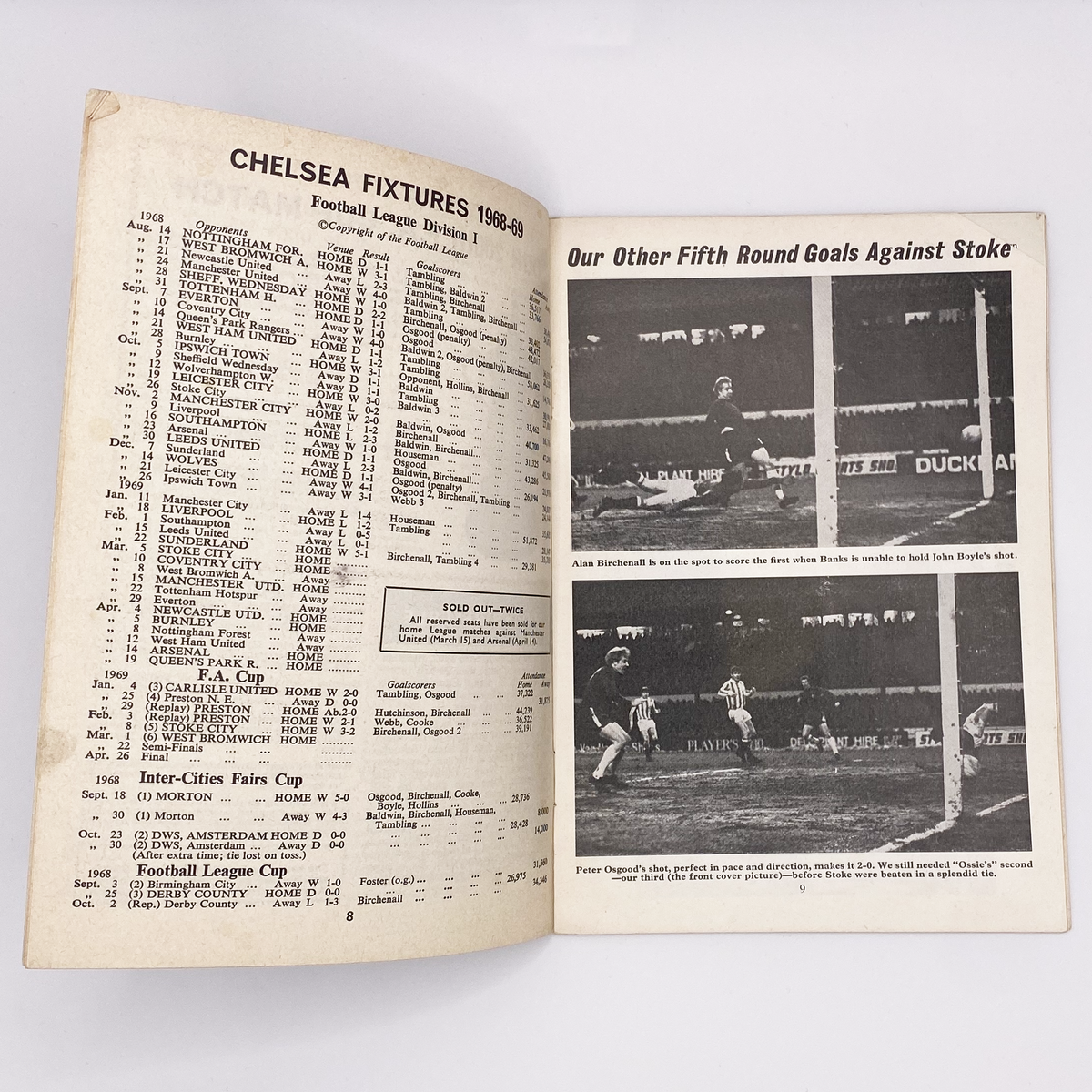 Chelsea vs West Bromwich Albion Programme (1 March 1969)