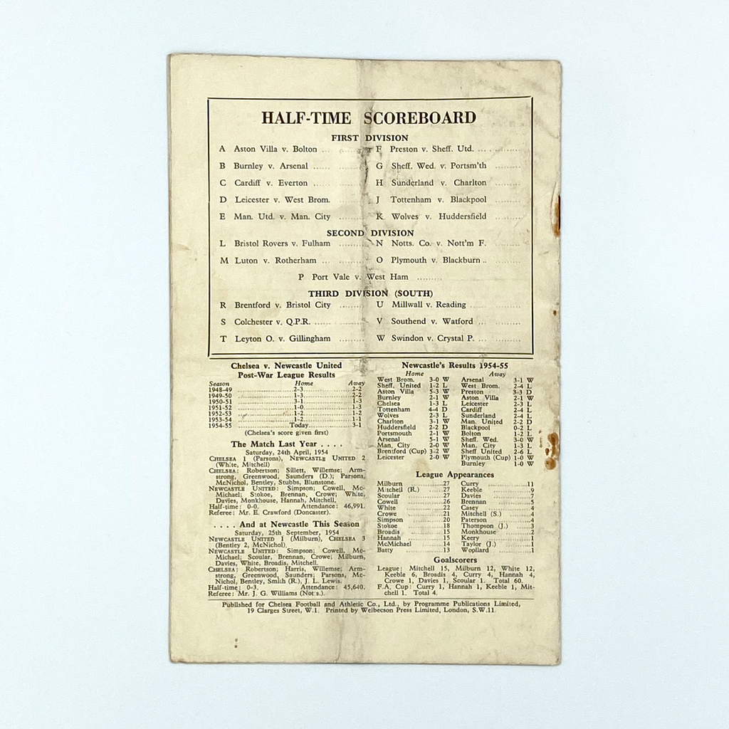 Chelsea vs Newcastle United Programme (12 February 1955)