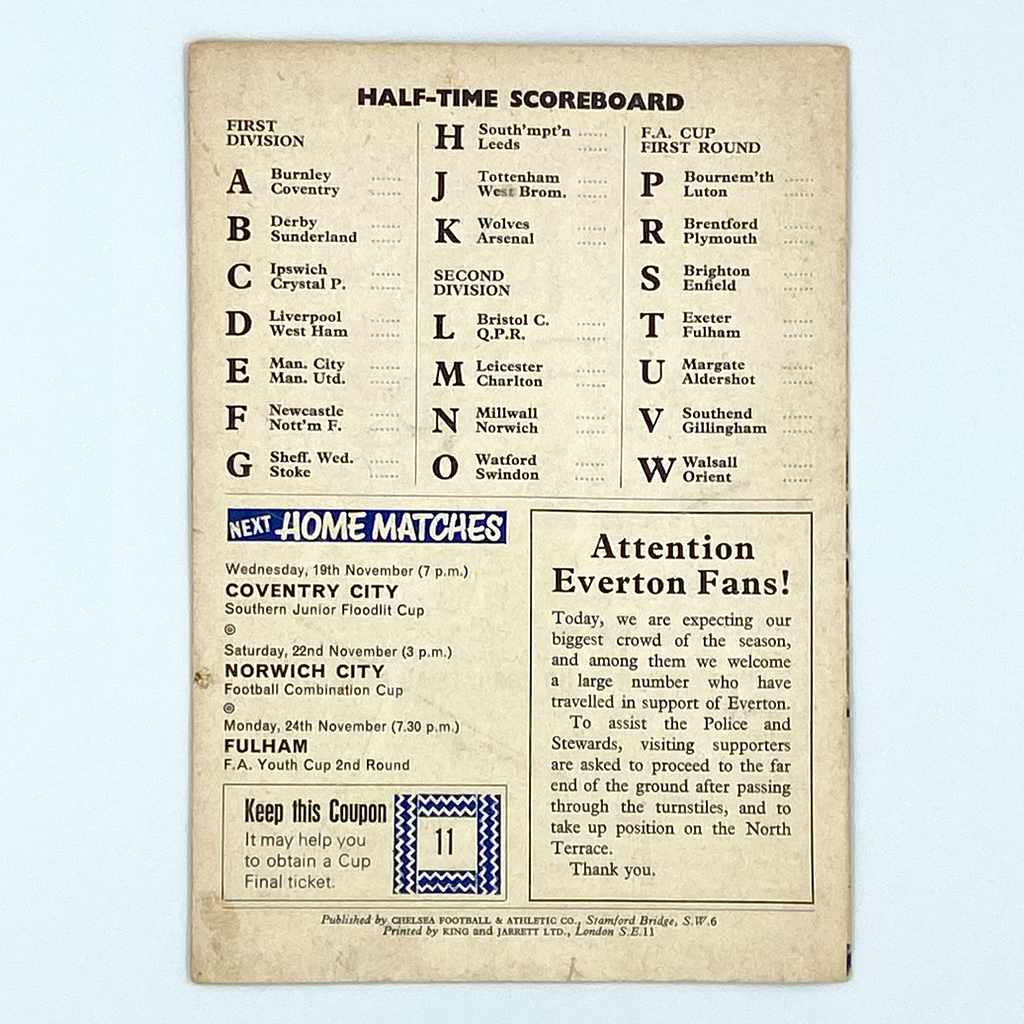 Chelsea vs Everton Programme (15 November 1969)