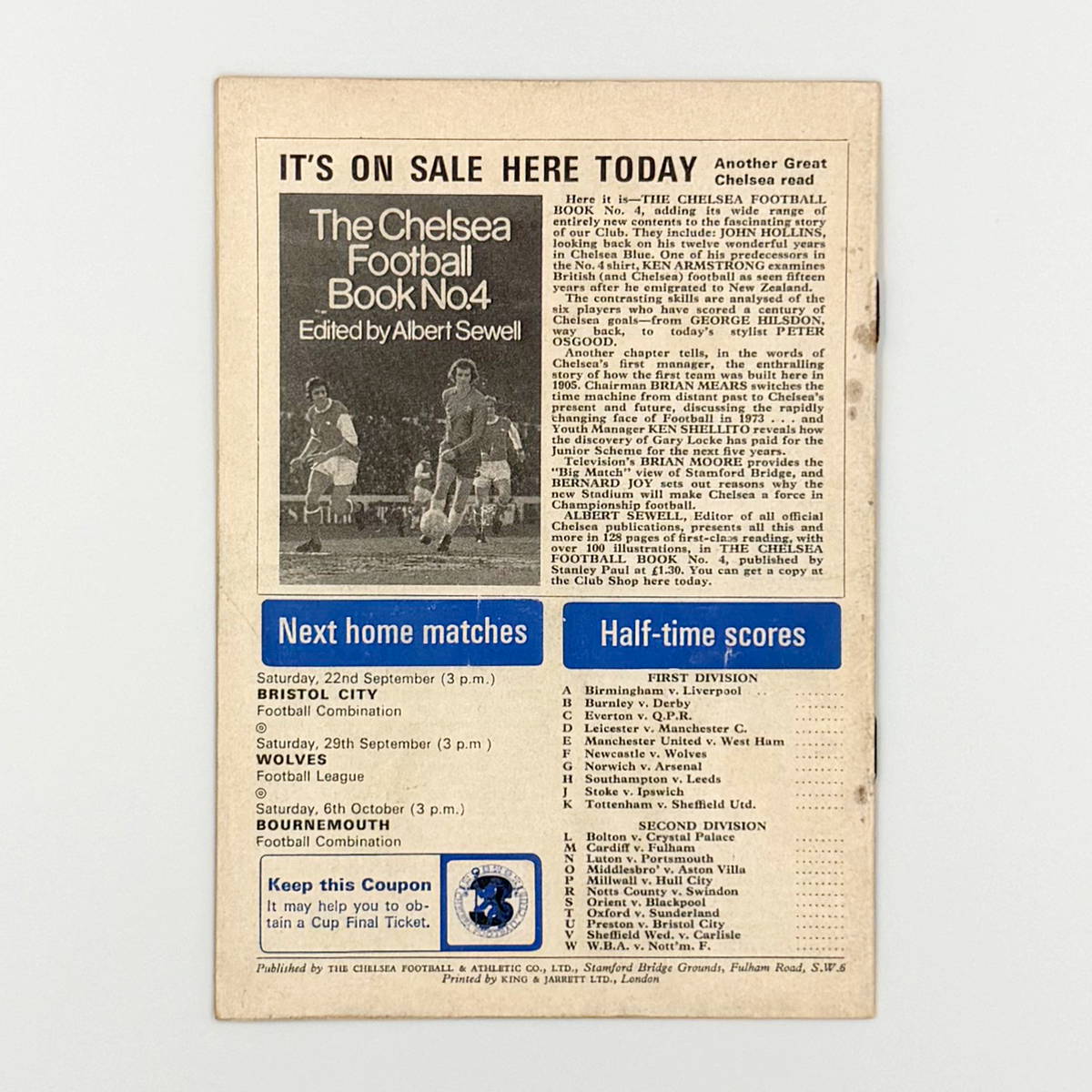 Chelsea vs Coventry City Programme (15 September 1973)