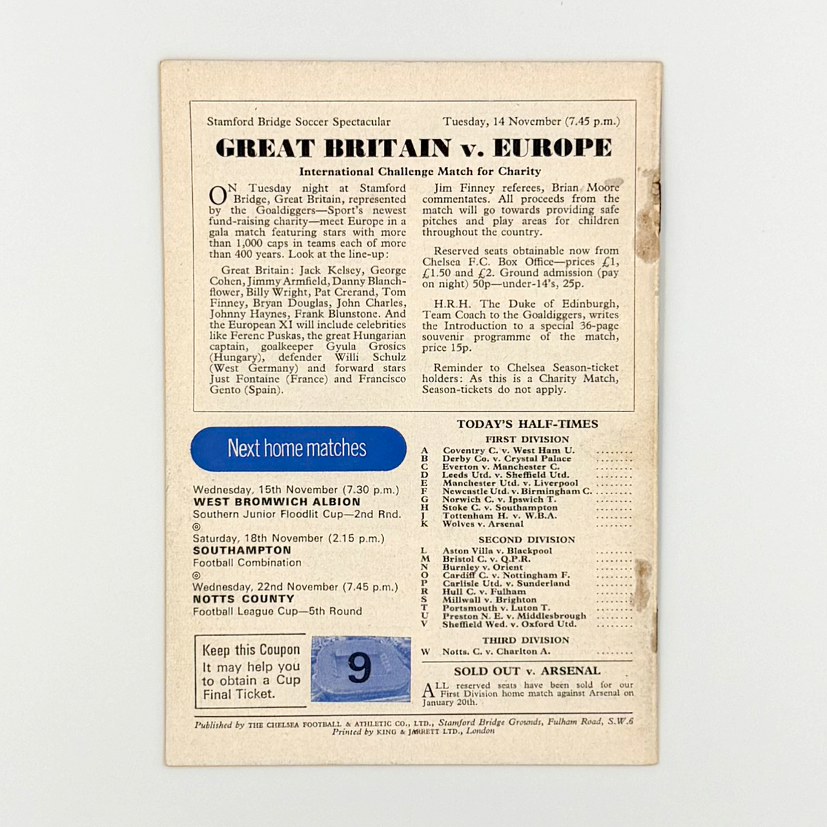 Chelsea vs Leicester City Programme (11 November 1972)