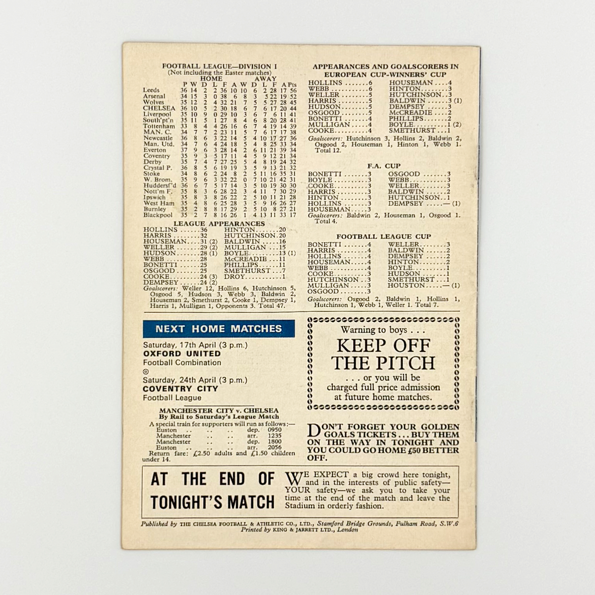 Chelsea vs Manchester City Programme (14 April 1971)