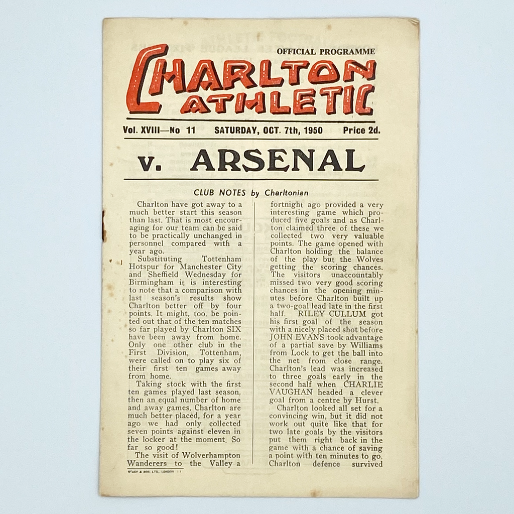 Charlton Athletic vs Arsenal Programme (7 October 1950)