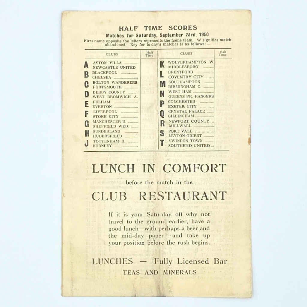 Charlton Athletic vs Arsenal Programme (7 October 1950)