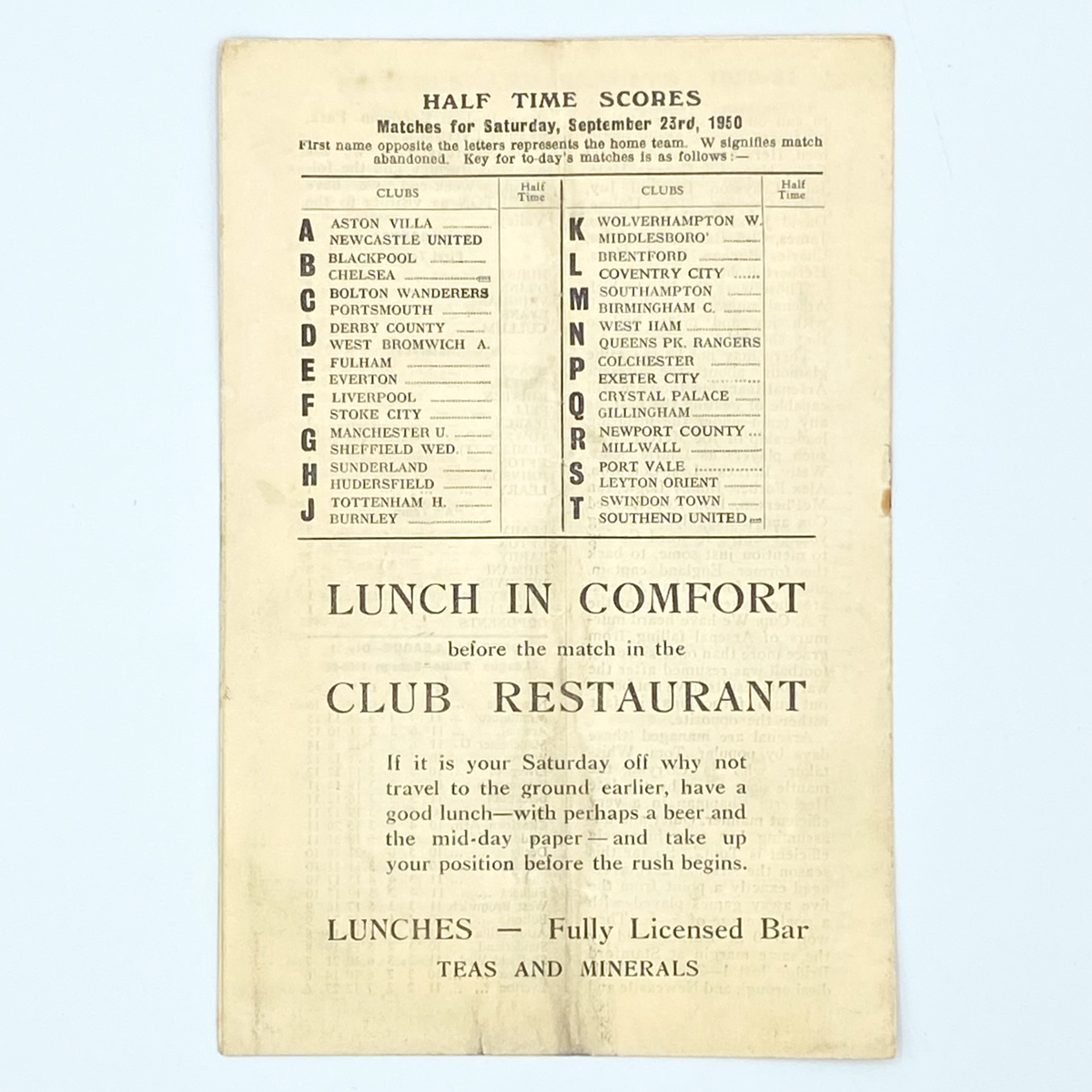 Charlton Athletic vs Arsenal Programme (7 October 1950)