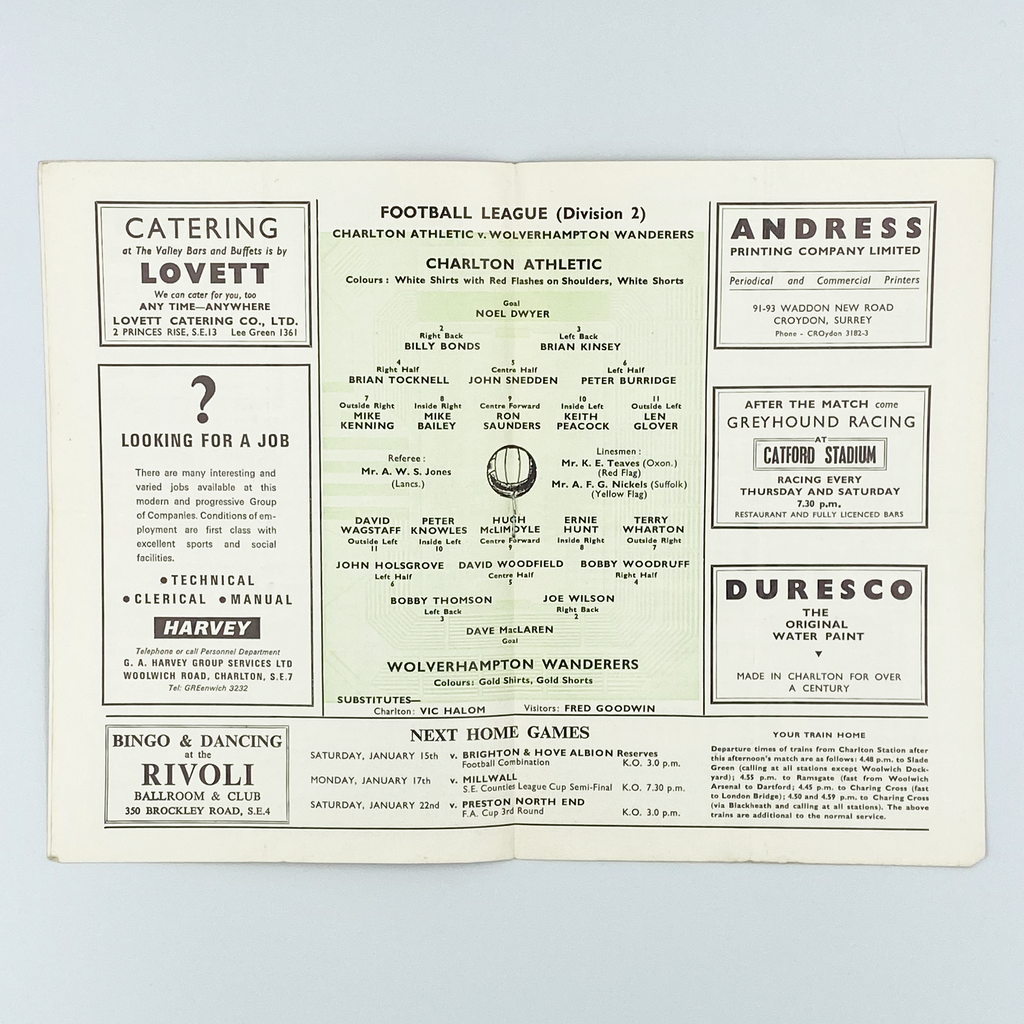 Charlton Athletic vs Wolverhampton Wanderers Programme (8 January 1966)