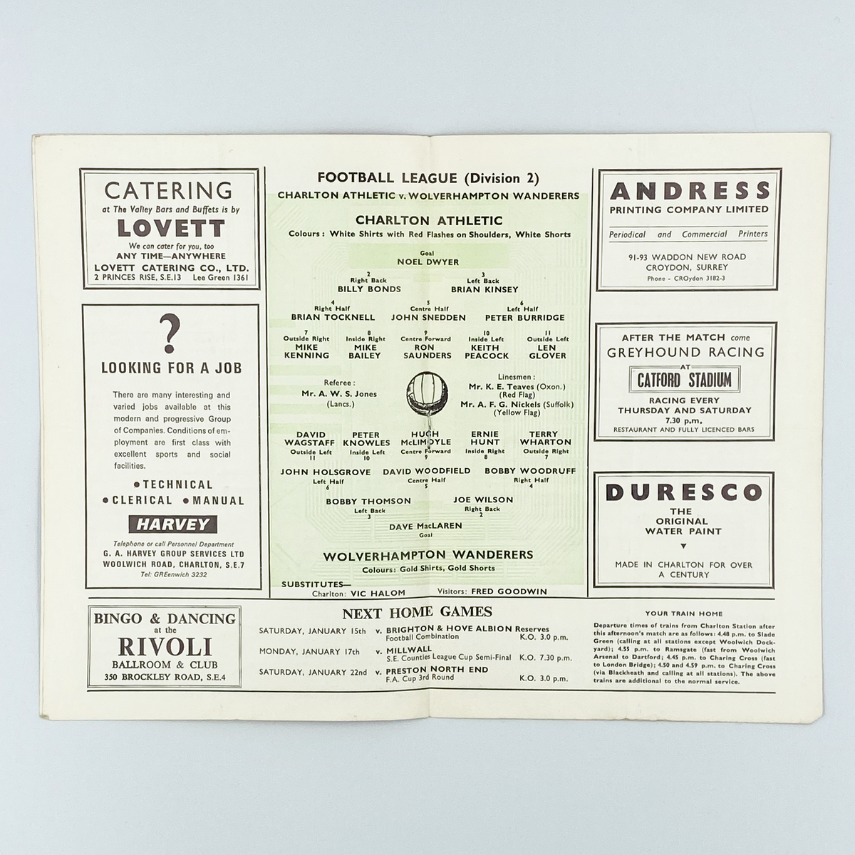Charlton Athletic vs Wolverhampton Wanderers Programme (8 January 1966)
