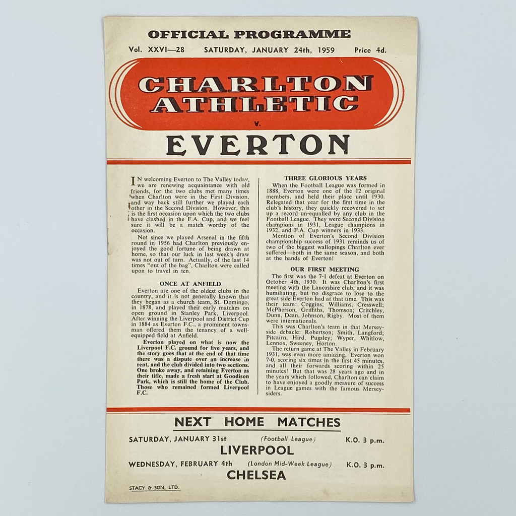 Charlton Athletic vs Everton Programme (24 January 1959)