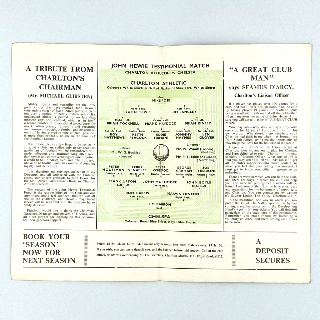 John Hewie Testimonial Programme (29 April 1965)