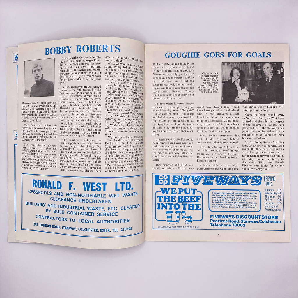 Colchester United vs Manchester United Programme (20 February 1979)
