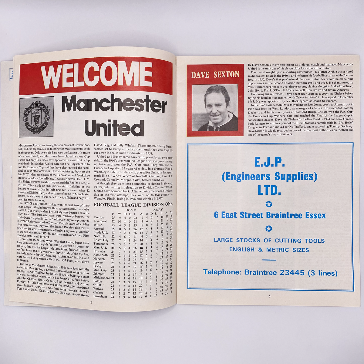 Colchester United vs Manchester United Programme (20 February 1979)