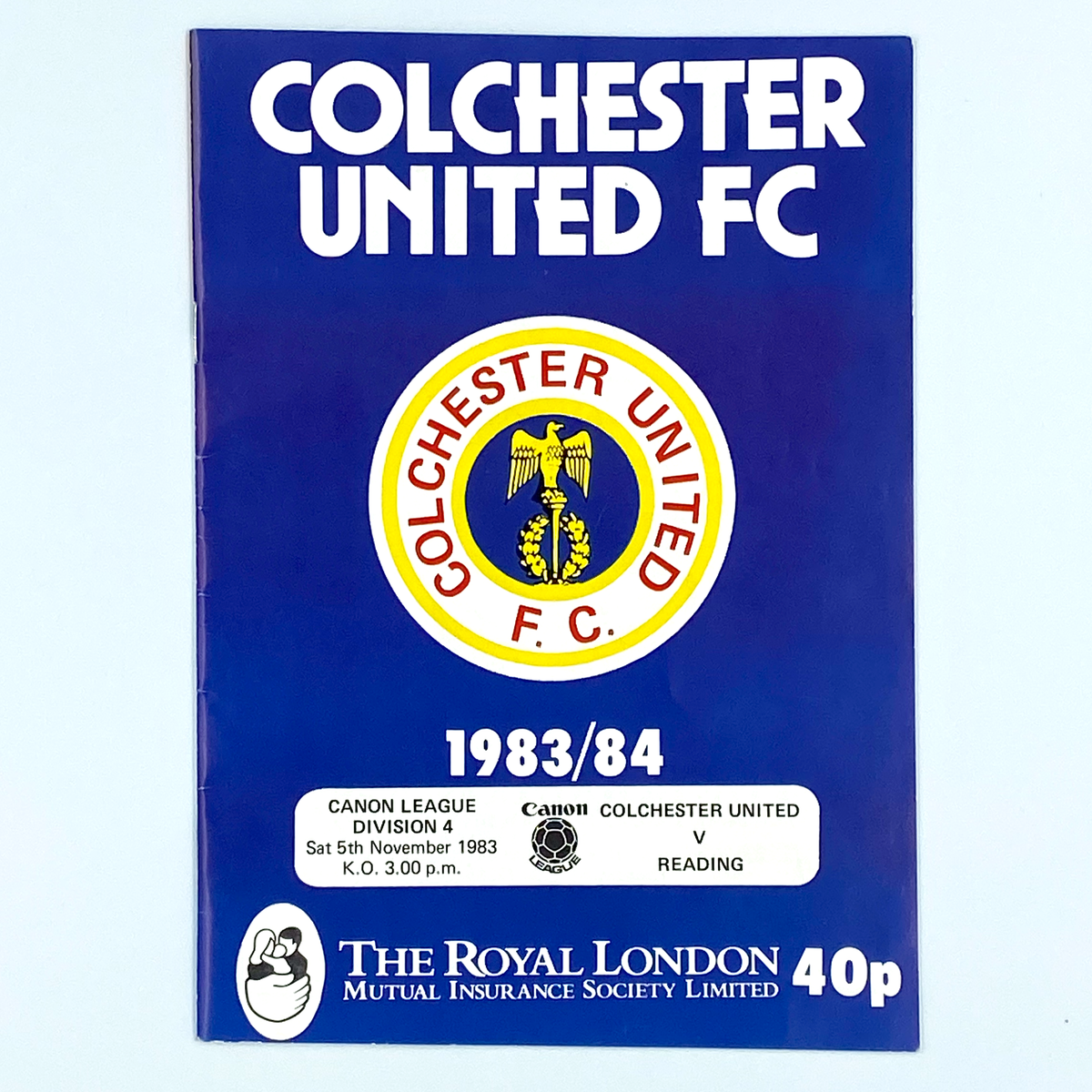 Colchester United vs Reading Programme (5 November 1983)