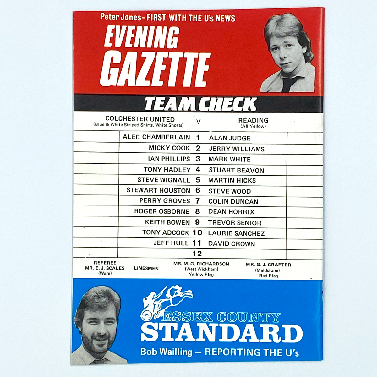 Colchester United vs Reading Programme (5 November 1983)