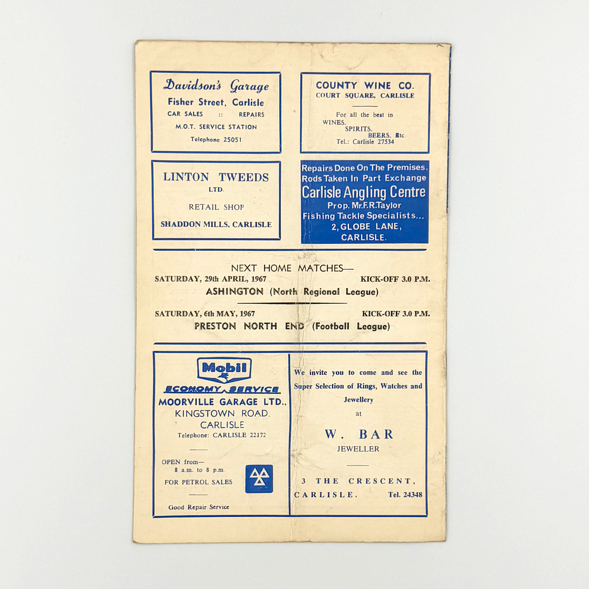Carlisle United vs Millwall Programme (22 April 1967)