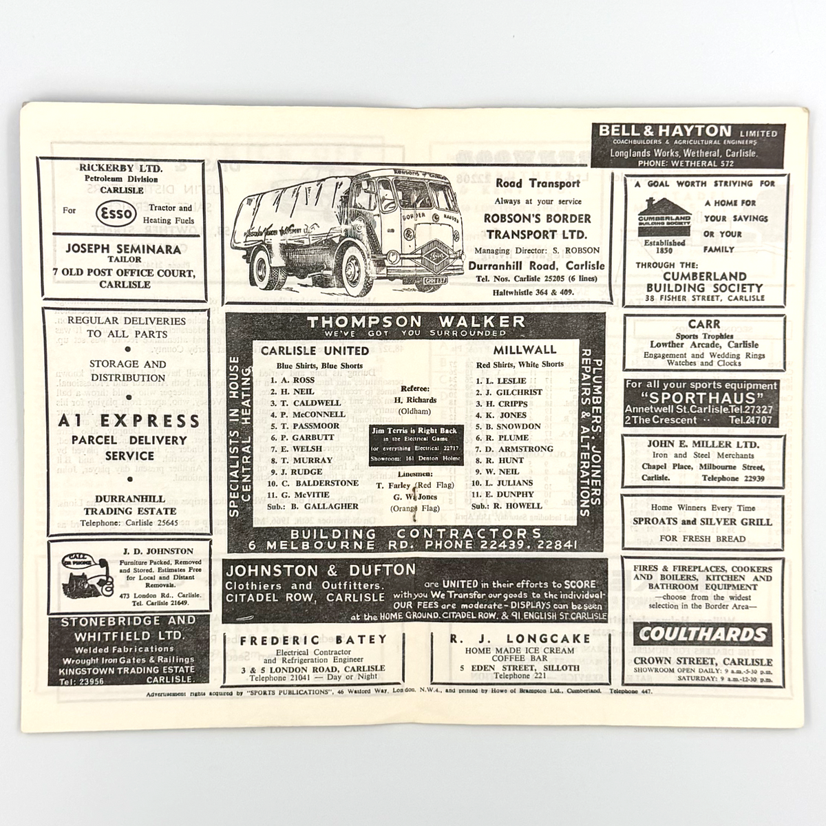 Carlisle United vs Millwall Programme (22 April 1967)