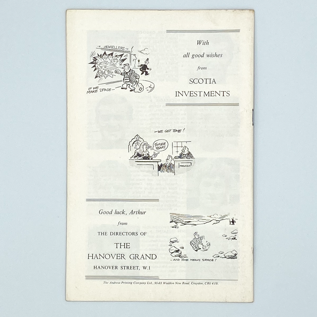 Arthur Rowe Testimonial Match Programme (26 November 1969)